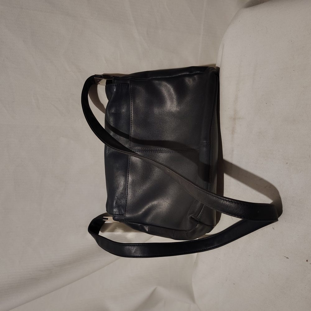 Liz Claiborne, Dark Navy purse, fold over closure, sliver accents, matte finish